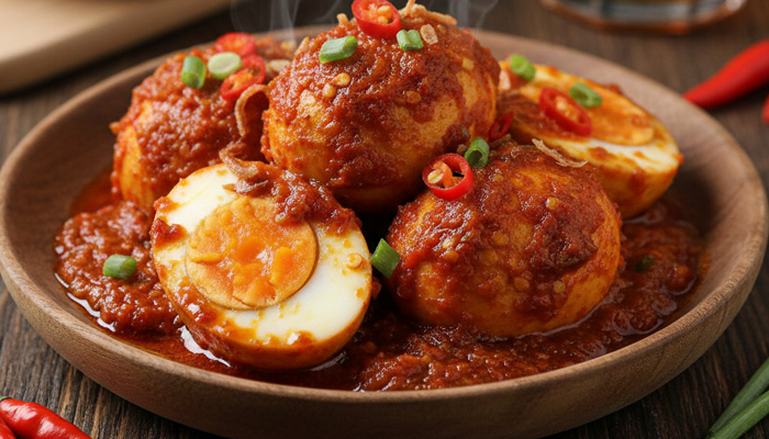 Telur Bumbu Merah Pedas Gurih