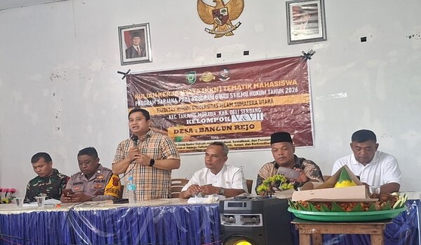 Babinsa Koramil 0201-16/TM Hadiri Penutupan KKN Tematik Mahasiswa S1 Ilmu Hukum UISU di Desa Bangun Rejo
